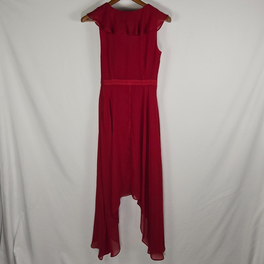 Banana Republic Red Ruffle V-Neck Handkerchief Hem HighLow Midi Dress 0 Cocktail - Picture 2 of 9